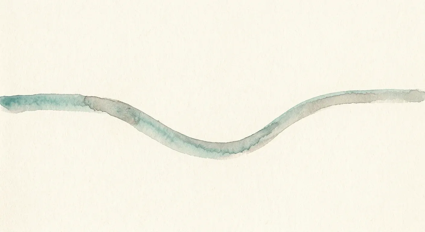 An abstract watercolor curve on cream paper — a soft line that dips down and then rises back up — representing the temporary decline and full recovery typical of telogen effluvium